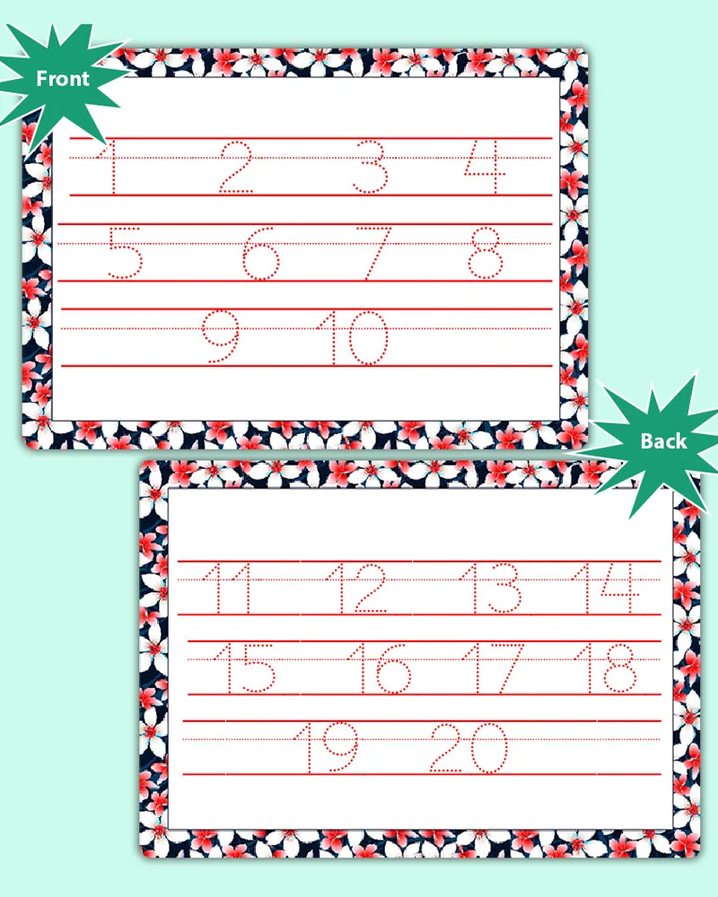A4 Laminated Placemat Wipeable Writing 1-20 Numbers Learning Child Home School 