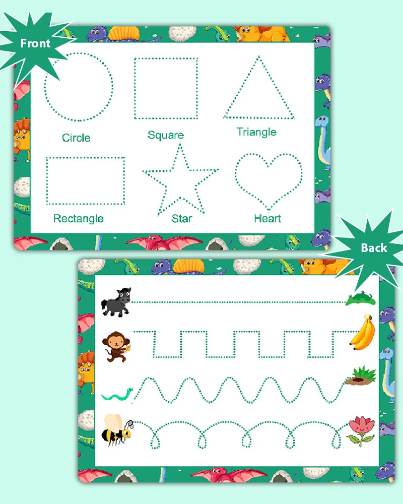 learn to write Alphabet number name Wiggly tracing lines + Shapes Tracing Boards for preschool 79