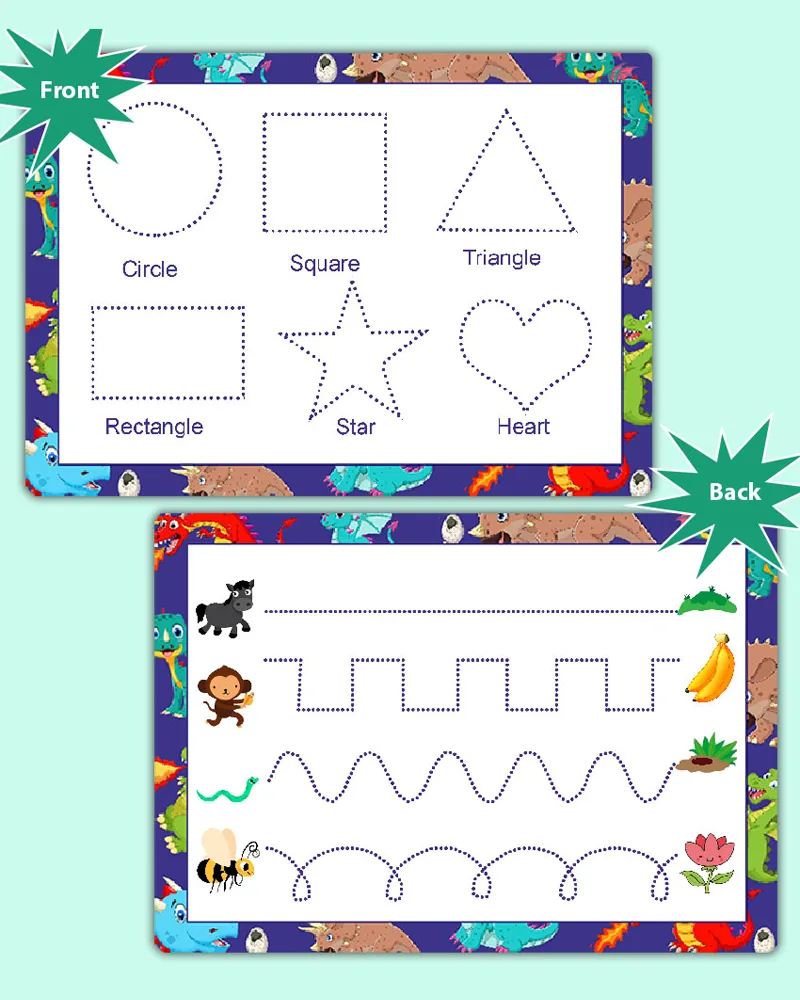 learn to write Alphabet number name Wiggly tracing lines + Shapes Tracing Boards for preschool 12